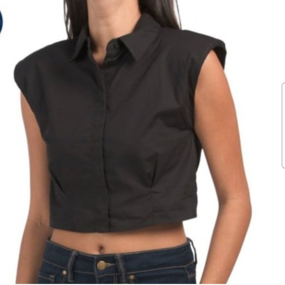 Zara Black Sleeveless Cropped Button-Up Top